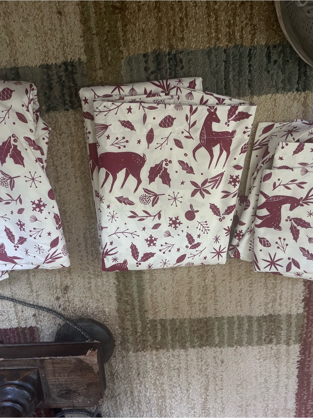 West Elm White and Burgundy Scandi Deer print sheet set